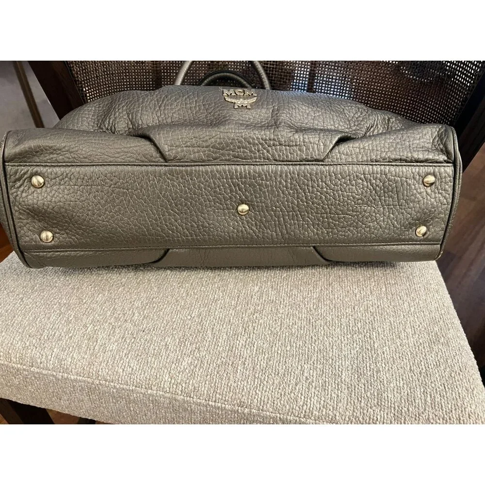 MCM Pebbled Leather Gray Satchel Bag